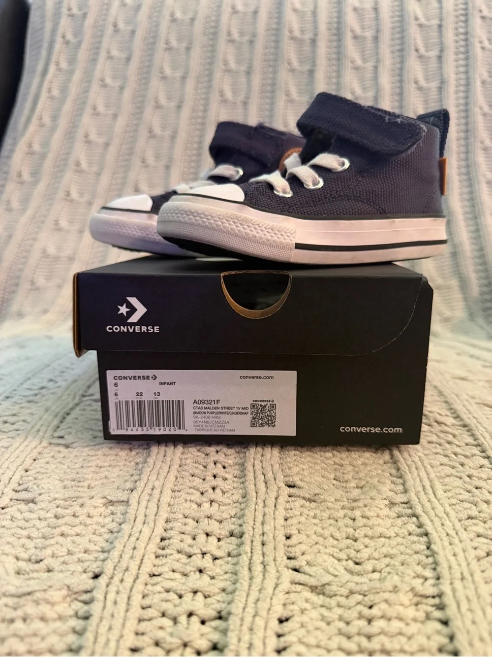 Converse Kids Navy Canvas High-Top Sneakers with Tan Patch